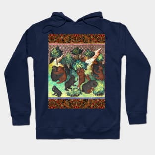 BOOK OF HUNTING ,BEARS IN WOODLAND GREENERY Medieval Miniature Hoodie